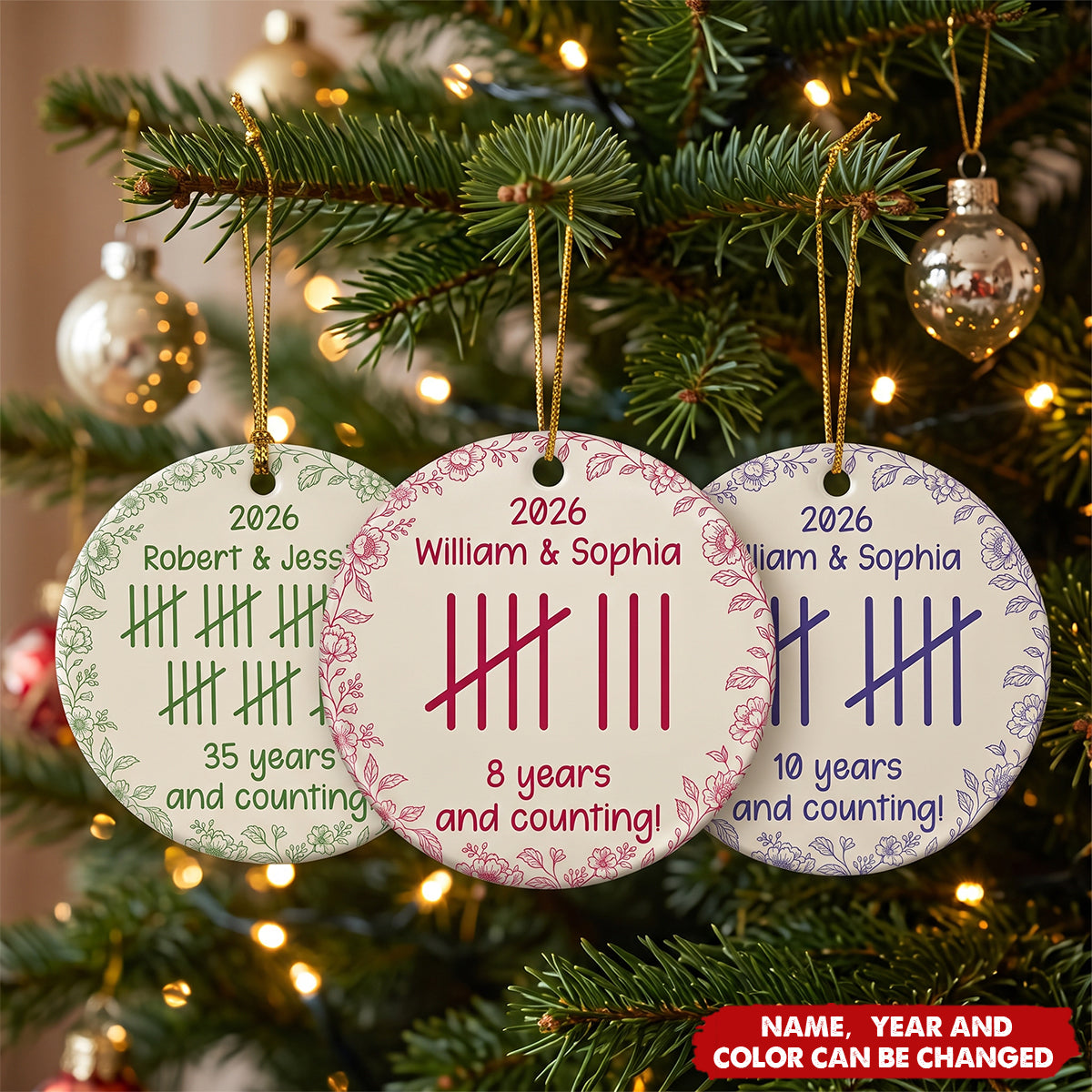 Couple Anniversary Gift Tally Mark - Personalized Circle Ceramic Ornament