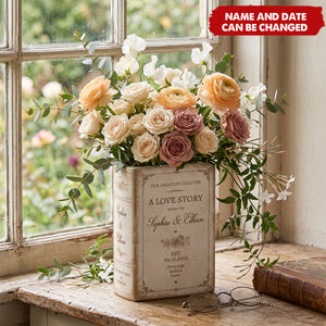 A Love Story Written By - Gifts For Newlywed Couples Ceramic Book - Personalized Vase