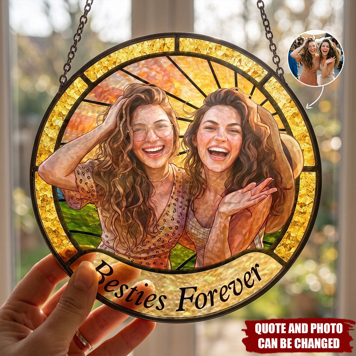 Friendship Gifts Photo Stained Glass - Personalized Window Hanging Suncatcher