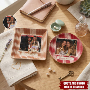 Best Friend Photo Trinket Tray - Birthday Gifts For Bestie, Sister - Vintage Stripe - Personalized Jewelry Dish