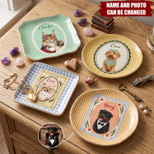 Custom Dog Cat Portrait - Turn Pet Photo Into Art - Vintage Retro Frame - Personalized Jewelry Dish