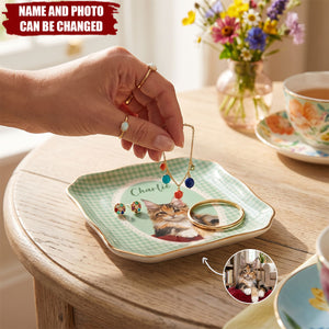 Custom Dog Cat Portrait - Turn Pet Photo Into Art - Vintage Retro Frame - Personalized Jewelry Dish