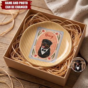 Custom Dog Cat Portrait - Turn Pet Photo Into Art - Vintage Retro Frame - Personalized Jewelry Dish