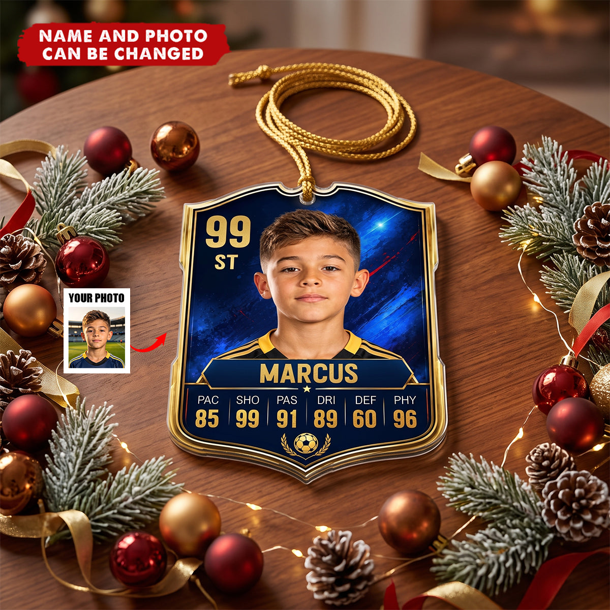 Soccer Card Custom Photo, Name, Position, Player Stats - Personalized Ornament