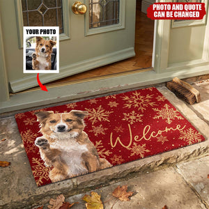 Custom Pet Portrait Watercolor Art Snowflake Christmas - Personalized Doormat