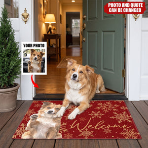 Custom Pet Portrait Watercolor Art Snowflake Christmas - Personalized Doormat