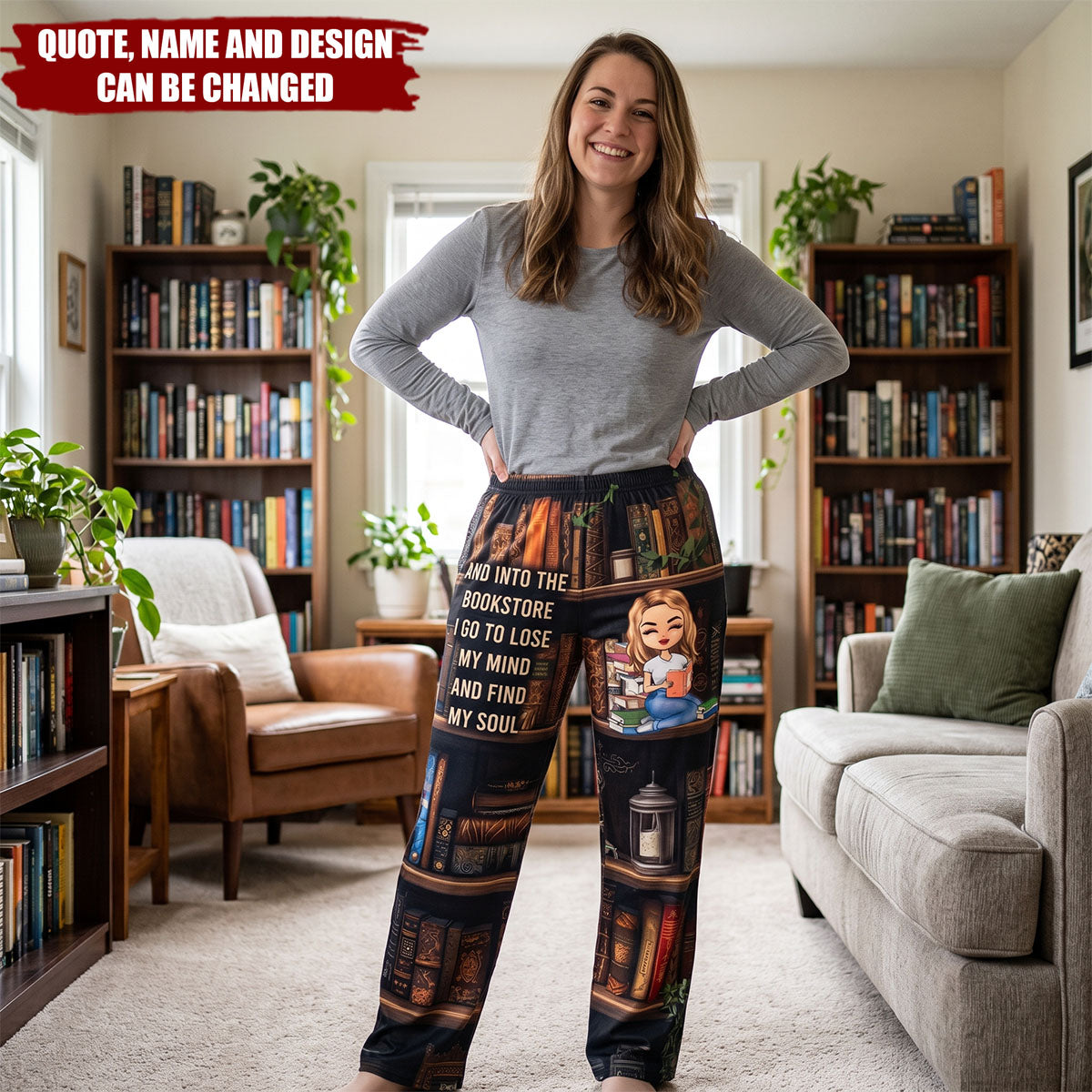 Just A Girl Who Loves Books - Personalized  Lounge Pants With Pockets, Custom Pajama Pants, Gift For Her