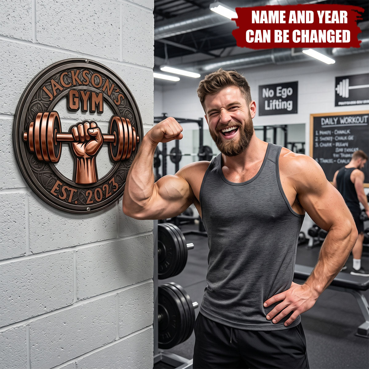 Custom Name, Year , Weightlifting Wall Art, Workout Room Decor Gift For Gym Lovers - Personalized Metal Sign