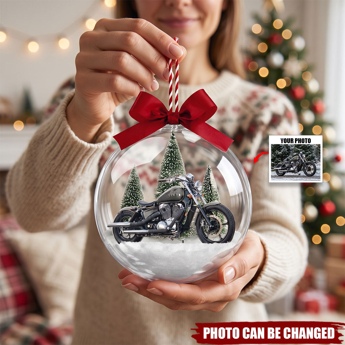 Custom Photo Vehicle Ornament, Vintage Car Motorcycle Lover Snow Ball Bauble, Christmas Gift For Biker - Personalized Ornament