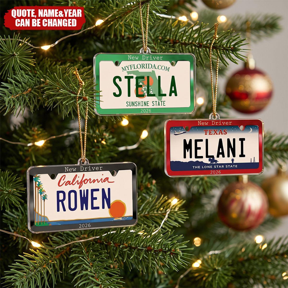 New Driver Custom State Car Plate Ornament, First Teenager Car Gift - Personalized Ornament