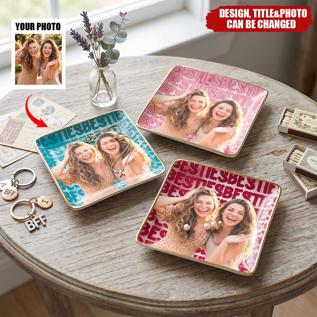 Turn Your Photo Into Watercolor Art - Best B*Tches Friendship Gifts - Personalized Jewelry Dish
