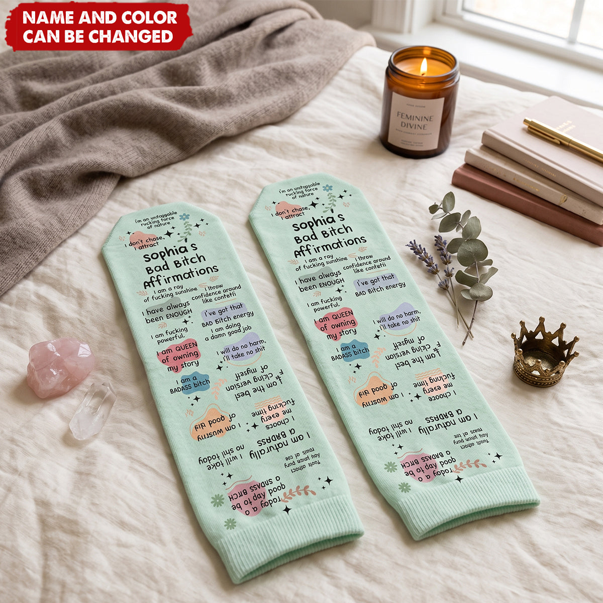 Bad B*tch Affirmations - For Coworkers, Friends, Self Gift - Personalized Socks