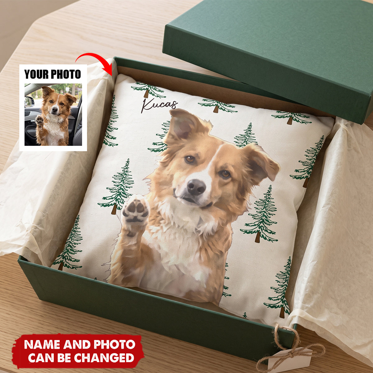 Custom Pet Photo Watercolor Art Christmas Winter Decor Gift - Personalized Pillow