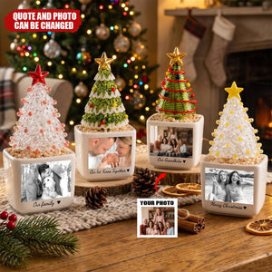 Custom Photo Moments With Family, Friends, Grandparents - Glass Christmas Tree - Personalized Plant Pot