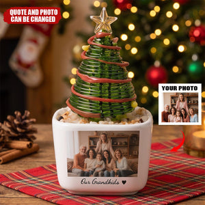Custom Photo Moments With Family, Friends, Grandparents - Glass Christmas Tree - Personalized Plant Pot
