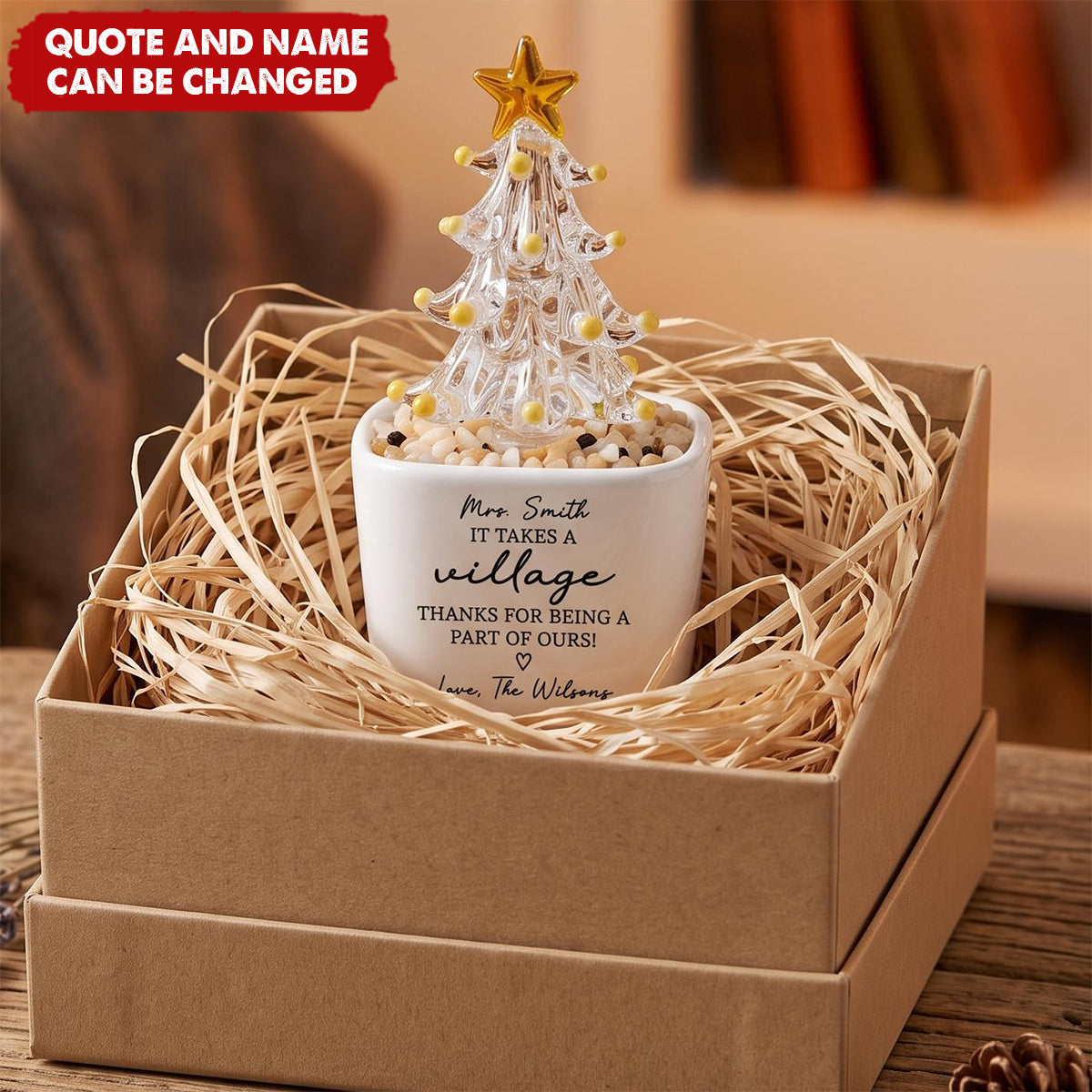 Thank You For Helping Me Grow Glass Christmas Tree - Personalized Plant Pot