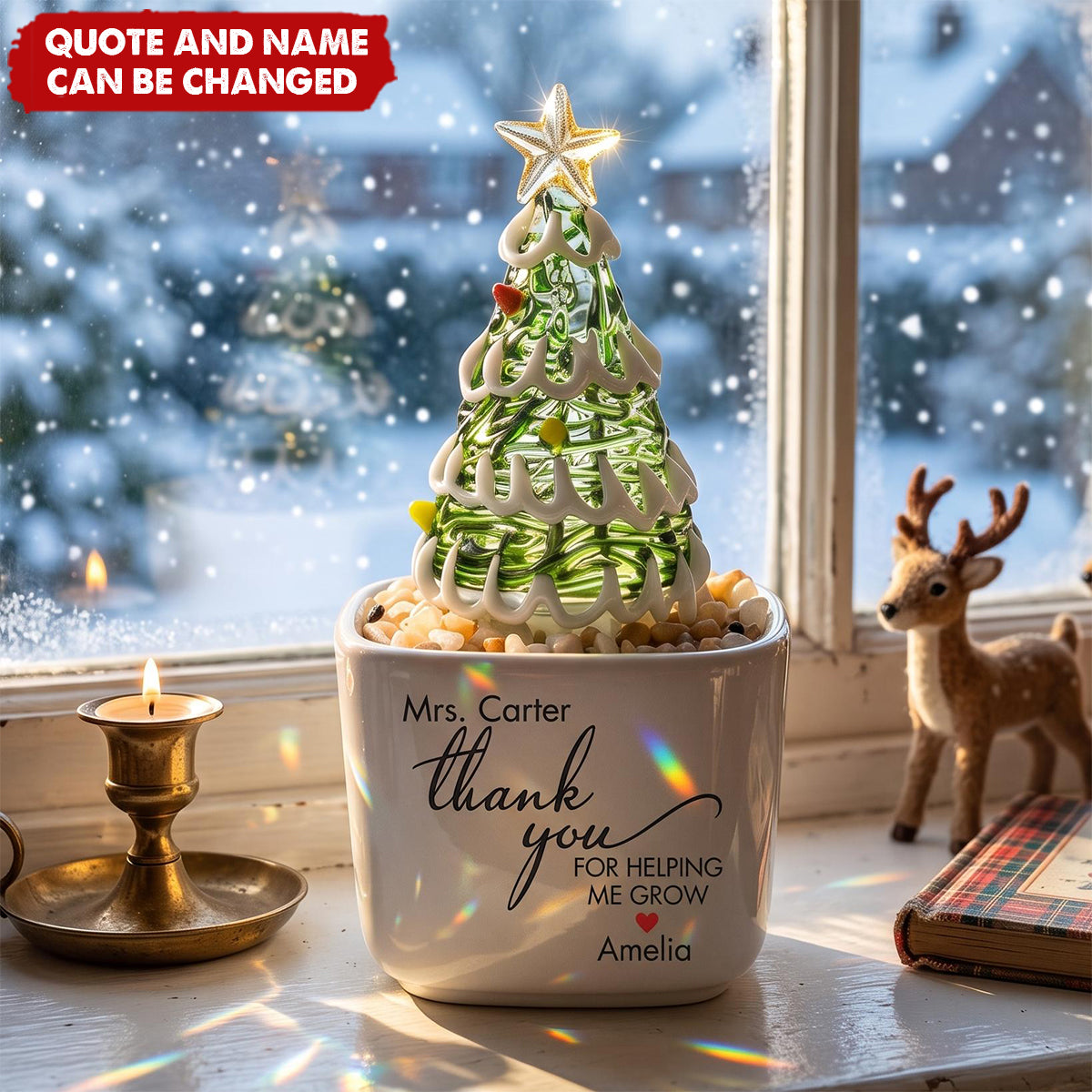 Thank You For Helping Me Grow Glass Christmas Tree - Personalized Plant Pot