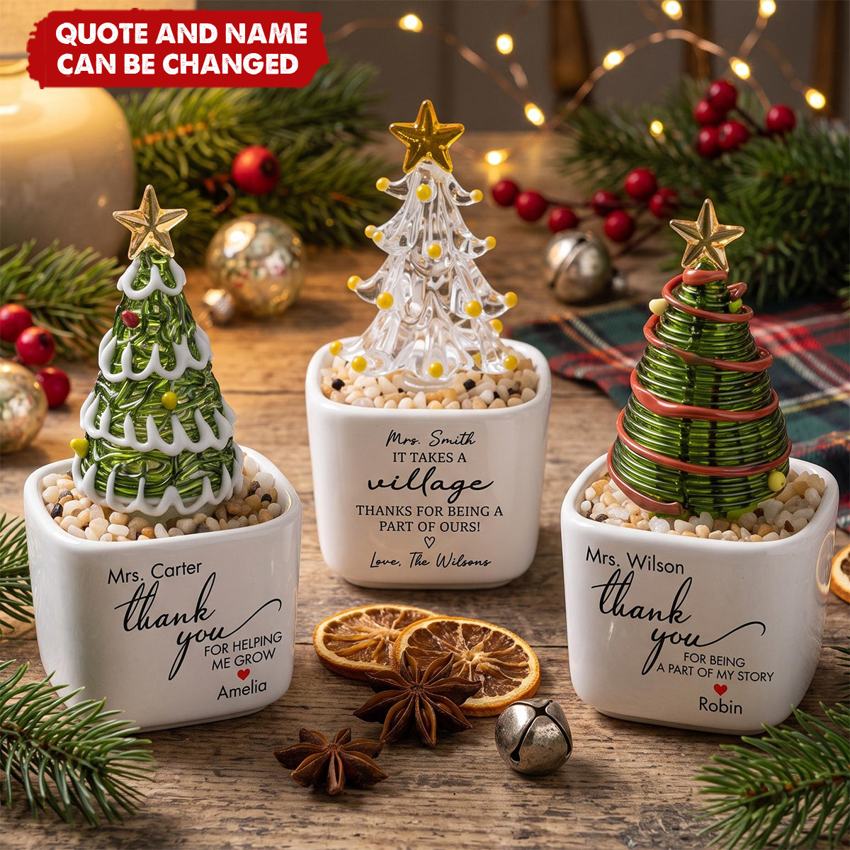 Thank You For Helping Me Grow Glass Christmas Tree - Personalized Plant Pot