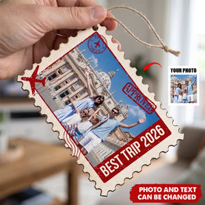 Family Travel Christmas Gift - Personalized Custom Photo Postage Stamp Wooden Ornament