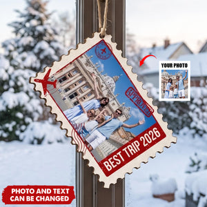 Family Travel Christmas Gift - Personalized Custom Photo Postage Stamp Wooden Ornament