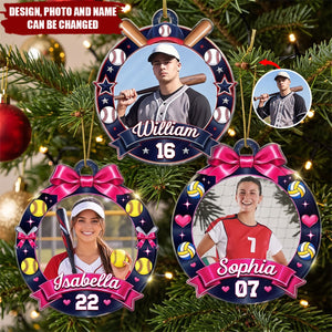 Christmas Gift For Sports Lovers - Personalized Custom Photo Coquette Bow And Star Acrylic Ornament