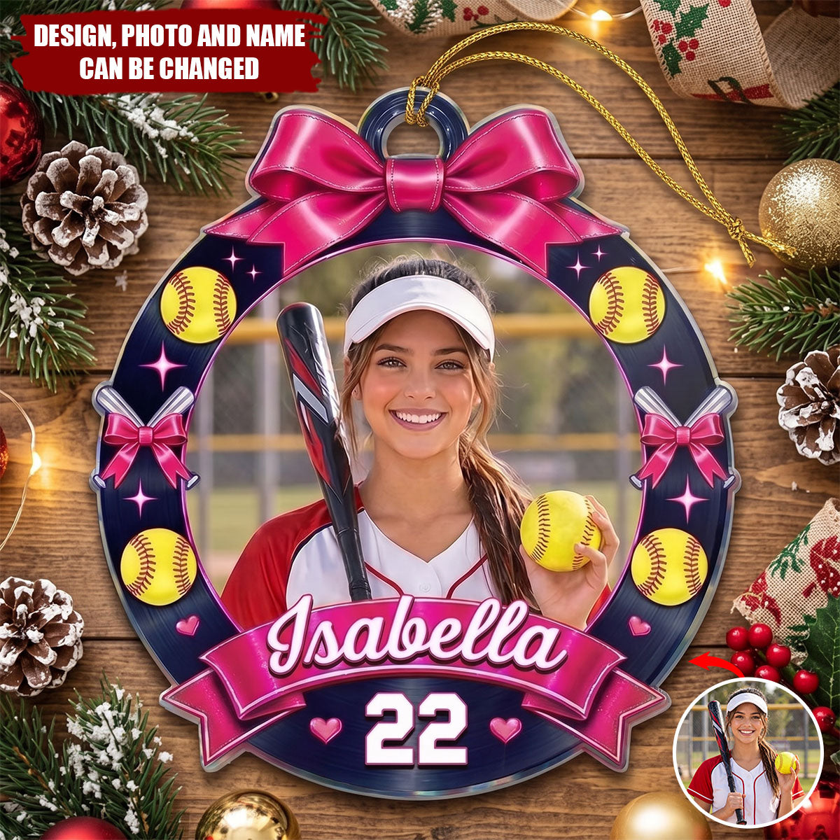 Christmas Gift For Sports Lovers - Personalized Custom Photo Coquette Bow And Star Acrylic Ornament