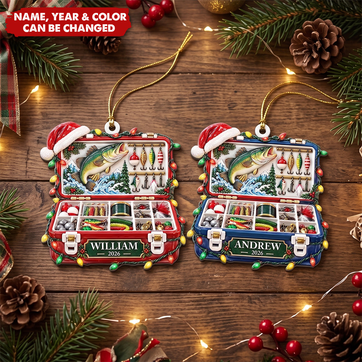 Christmas Gift For Fisherman - Personalized Fishing Tackle Box Ornament