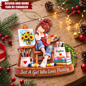 Custom Painting Girl Christmas Gifts for Artists - Personalized Acrylic Ornament