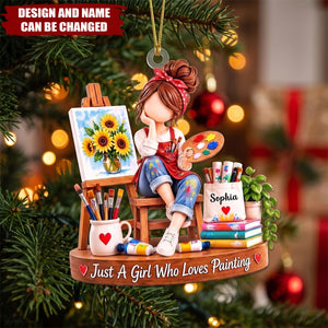 Custom Painting Girl Christmas Gifts for Artists - Personalized Acrylic Ornament