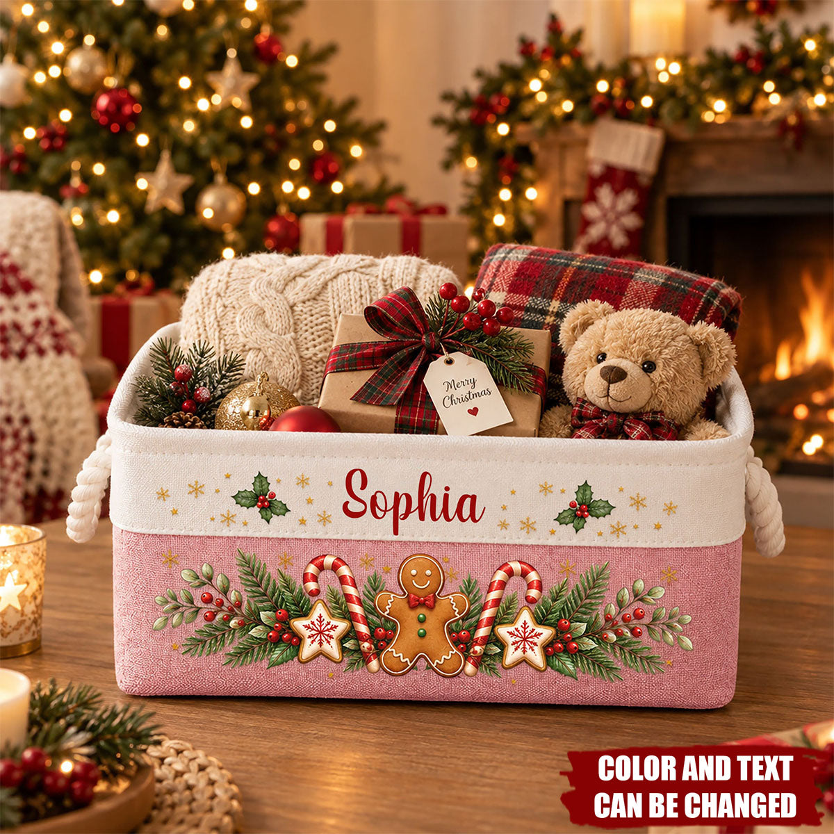 Christmas Movie Night Basket - Supplies Snack Storage Basket With Handles - Personalized Storage Basket