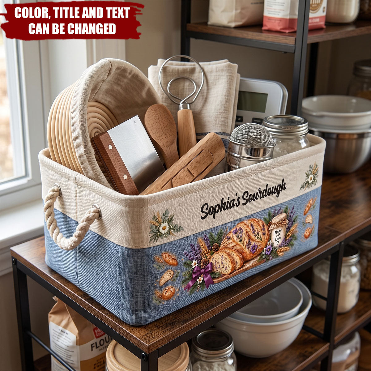 Custom Sourdough Baking Basket Gift For Sourdough Lovers - Personalized Storage Basket