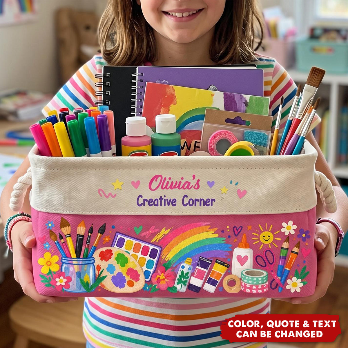 Art Supply Basket For Painting Lover Kids, Grandkids - Personalized Storage Basket