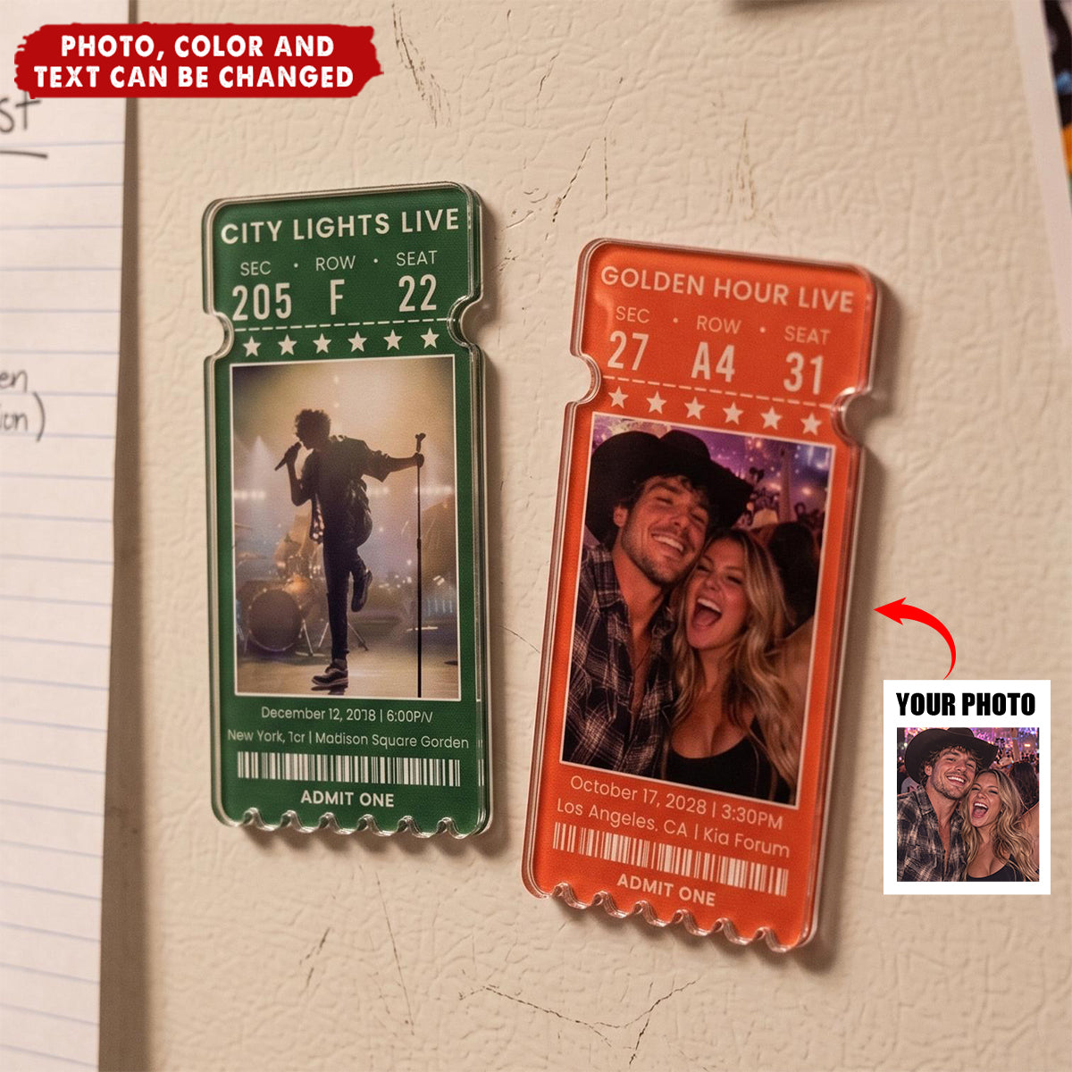 Custom Concert Ticket With Photo Music Event For Fans, Music Lovers - Personalized Magnet
