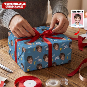 Custom Photo Game Pattern Gifts For Kids, Gamer, Gaming Lovers - Personalized Wrapping Paper