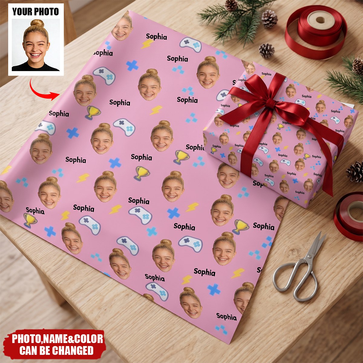 Custom Photo Game Pattern Gifts For Kids, Gamer, Gaming Lovers - Personalized Wrapping Paper